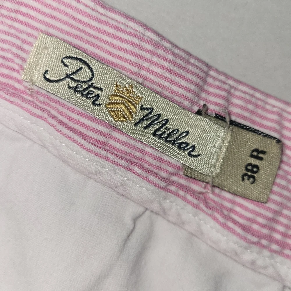 Peter Millar Pink Striped Seersucker Shorts Size‎ 38 Regular Pink White